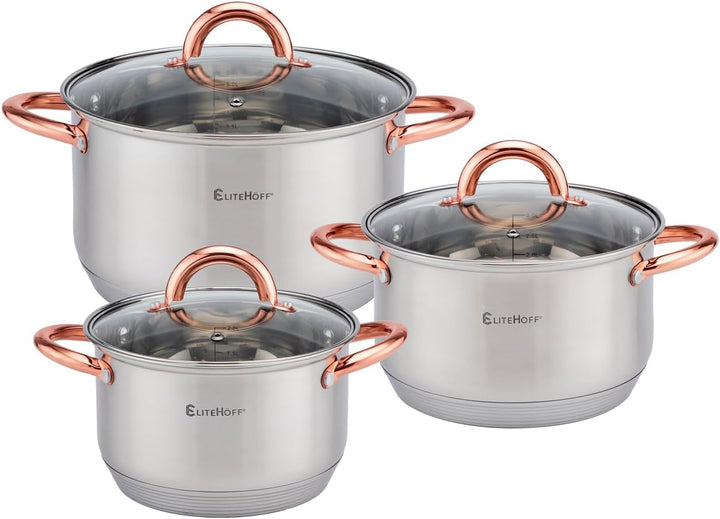 EliteHoff Topfset Induktion, Kochtopf Set mit Glasdeckel, 7-lagiger Edelstahl Topf- & Pfannensets mi