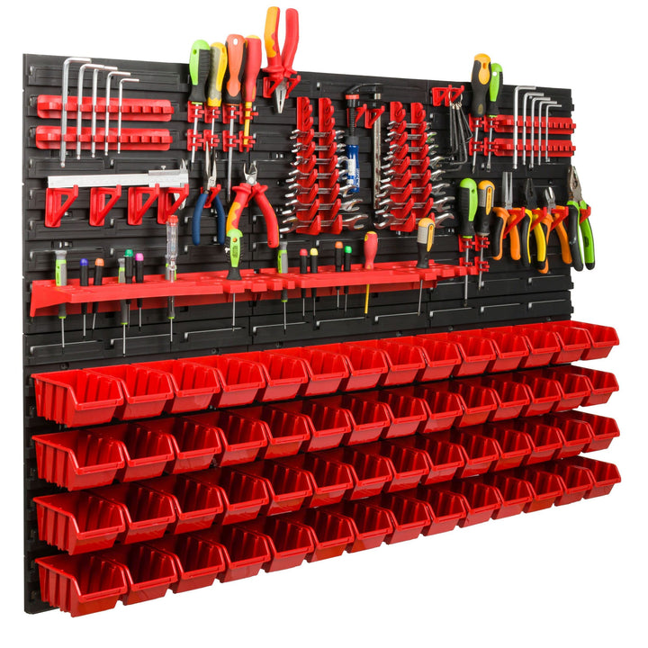 Lagersystem Werkstattregal | 117 x 78 cm | 56 stck. Box | Wandregal mit Werkzeughalterungen und Stap