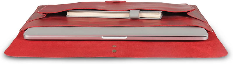 Londo Real Grain Leather MacBook Pro Case with Front Pocket & Flap Closure (Rot, 15-16 Zoll) OTTO507