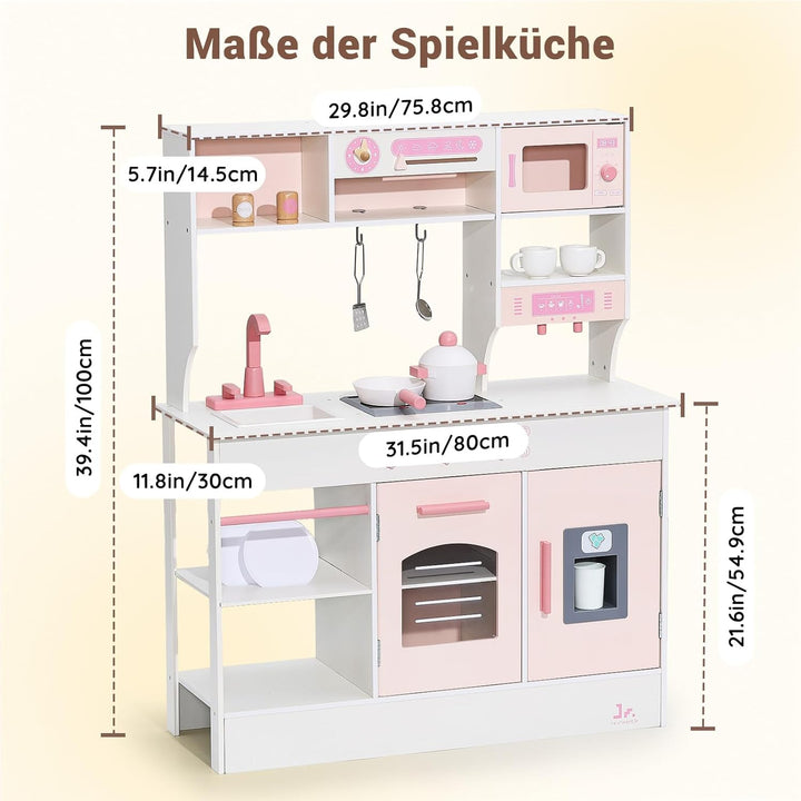 SainSmart Jr. Kinderküche Holz Spielküche für Kinder, Rosa – mit Licht & Sound, Eiswürfelspender, Mi