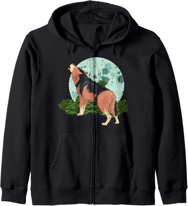 Mondlicht Raubtier Wald Tier Vollmond Heulender Wolf Kapuzenjacke