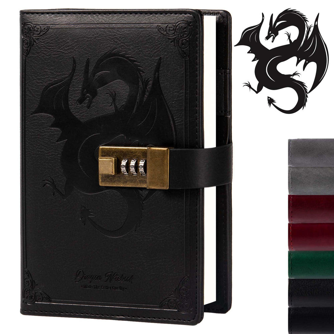 Dragon Leder-Tagebuch, Hardcover Notizbuch, verriegeltes nachfüllbares Tagebuch, liniertes/blankes P