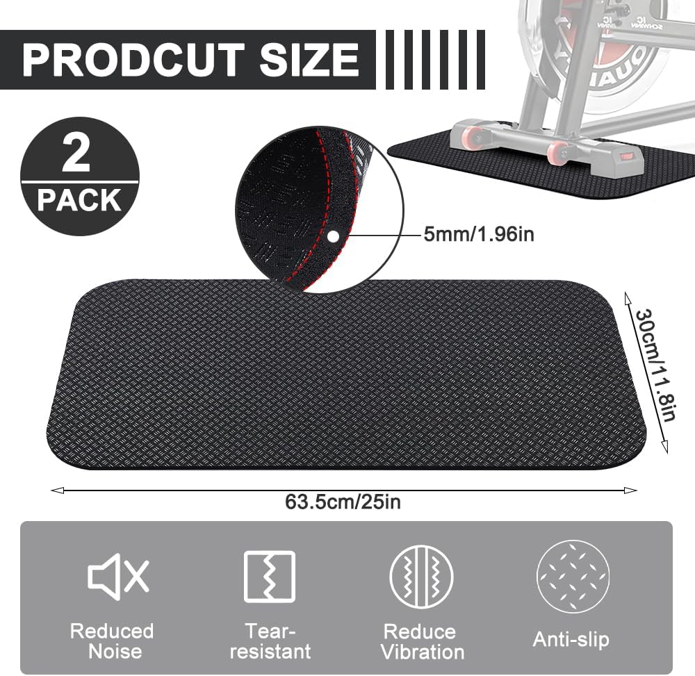 2 Stück Bodenschutzmatte Fitnessgerät, 63,5 x 30 cm Bodenschutzmatte Sport, 5 mm rutschfest Unterleg