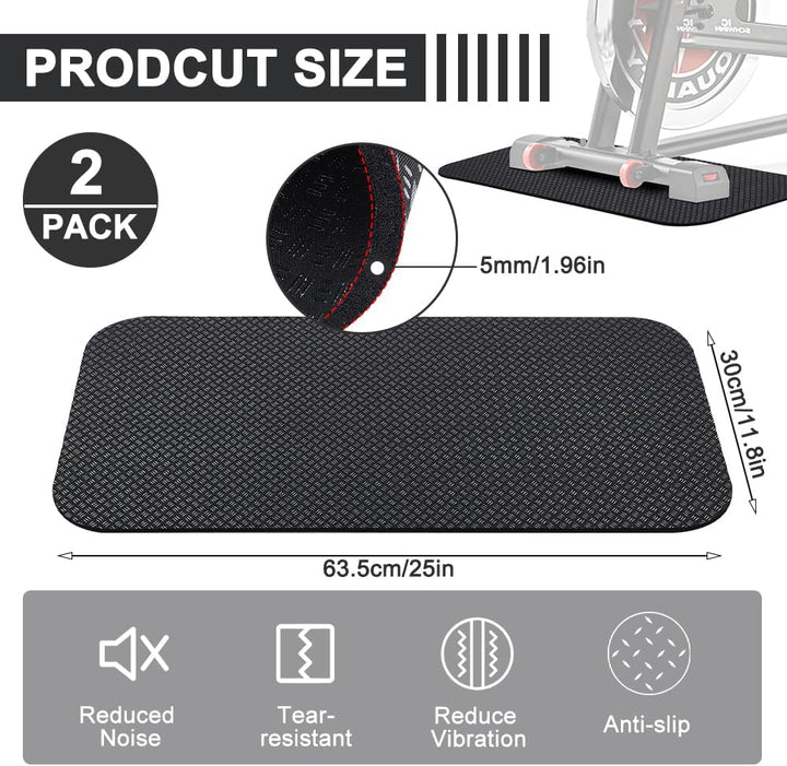 2 Stück Bodenschutzmatte Fitnessgerät, 63,5 x 30 cm Bodenschutzmatte Sport, 5 mm rutschfest Unterleg