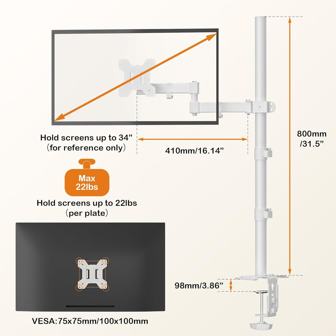 Bracwiser einzelnen Voll einstellbare Stehhöhe Monitorarm Standhalterung 800 mm hoch für Monitor Com