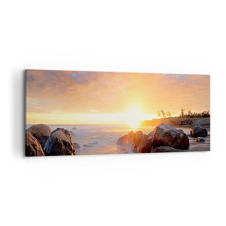 Wandbilder Dekoration Wohnzimmer Meer Strand Felsen Panorama Bilder auf Leinwand 120x50cm Leinwandbi