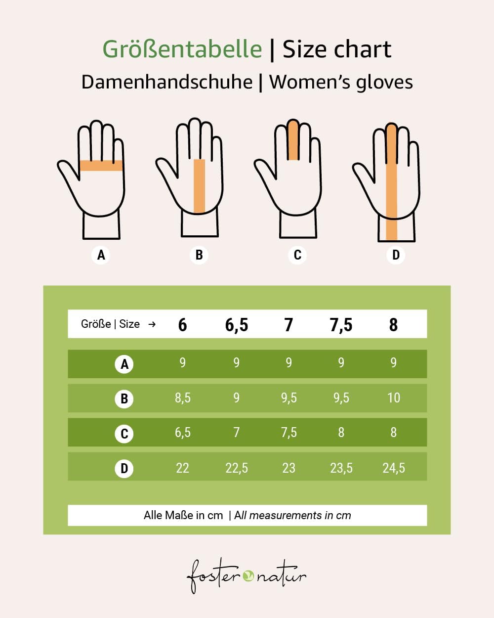 FosterNatur, Merino Damen Wollhandschuhe/Fingerhandschuhe, 100% Wolle Merino extrafein 6 Tansy, 6 Ta