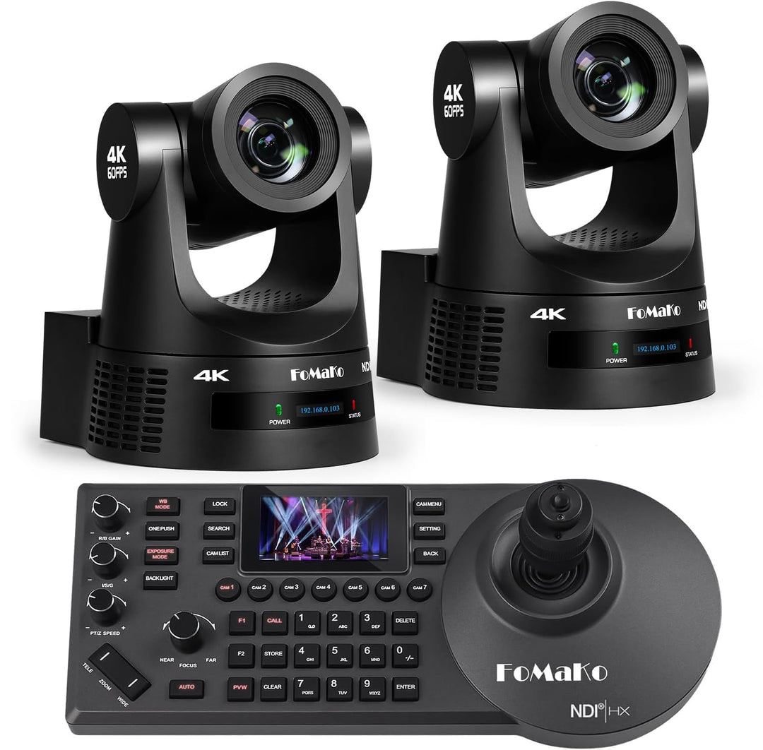 FoMaKo 4K@60fps NDI HX3 PTZ Kamera Set BK202, 20x Optischer Zoom KI Tracking, 3G-SDI HDMI2.0 LAN PoE