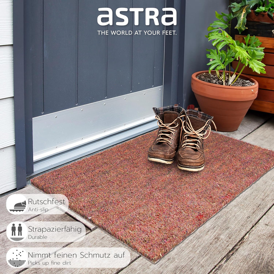 Astra Moderne Fussmatte Haustür - Kokosmatte 2er Set 45x75cm braun - rutschfeste Schmutzfangmatte ro