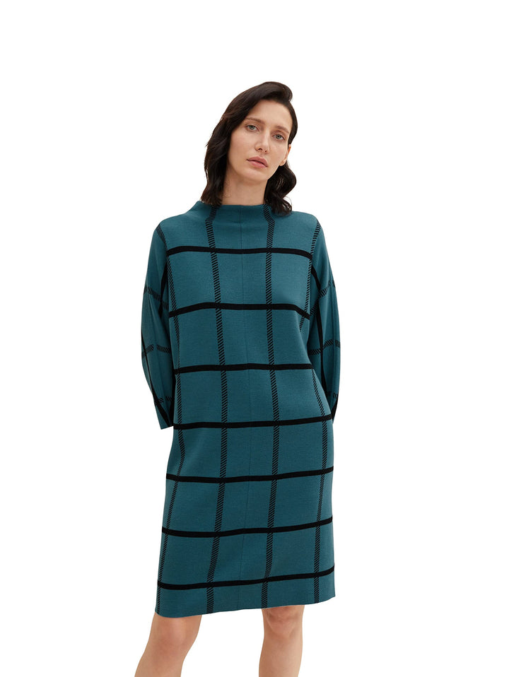 TOM TAILOR Damen Kleid mit Karomuster 42 30941 - Teal Blue Knit Check Design, 42 30941 - Teal Blue K