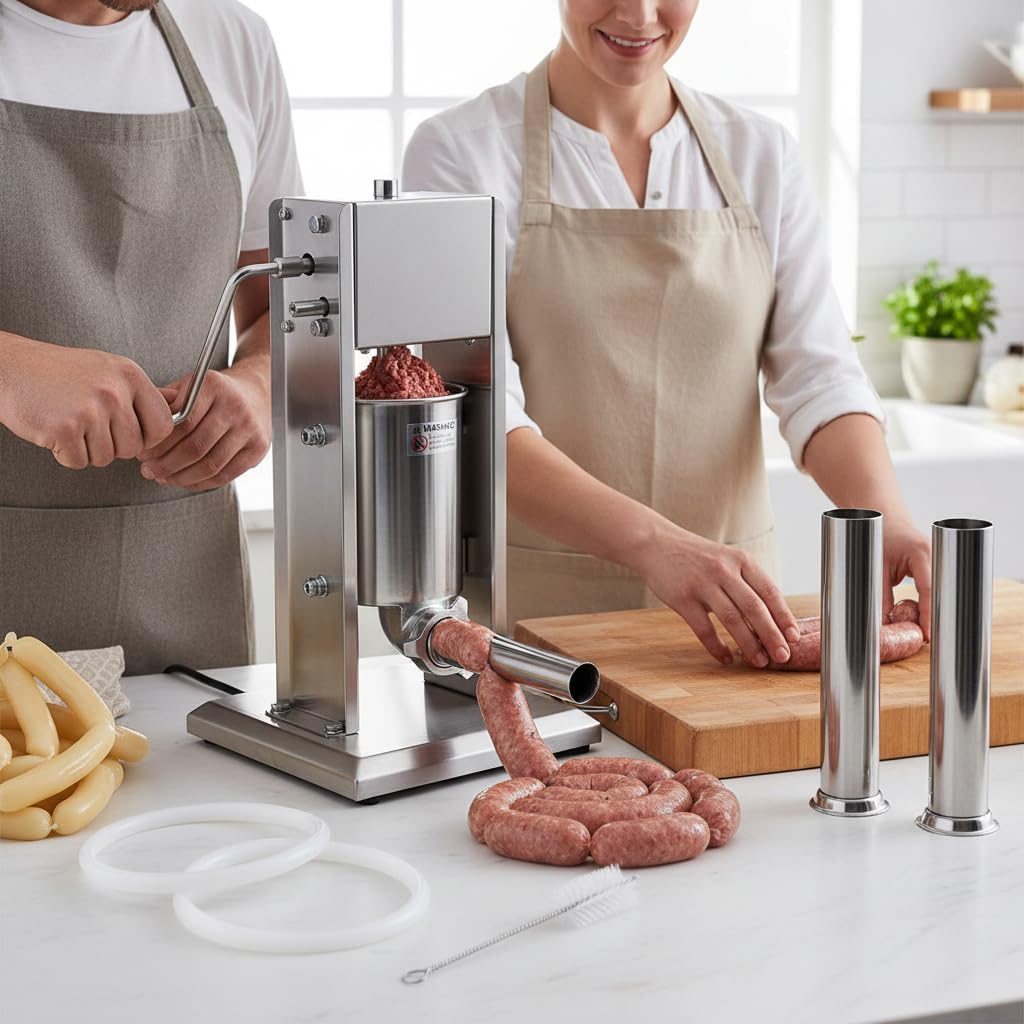 Melko Wurstfüllmaschine Edelstahl 5l Wurstpresse Wurstfüller Wurstmaschine mit 2-Gang-Getriebe Wurst