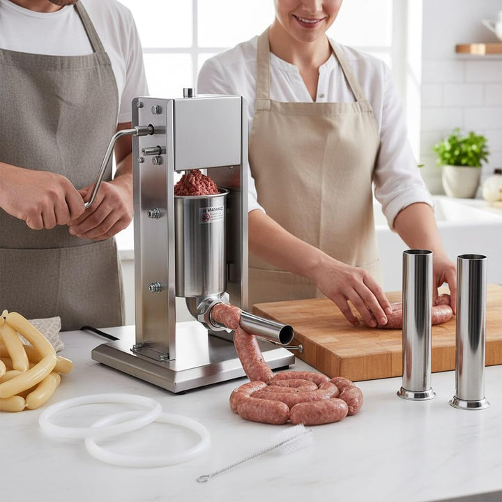 Melko Wurstfüllmaschine Edelstahl 5l Wurstpresse Wurstfüller Wurstmaschine mit 2-Gang-Getriebe Wurst