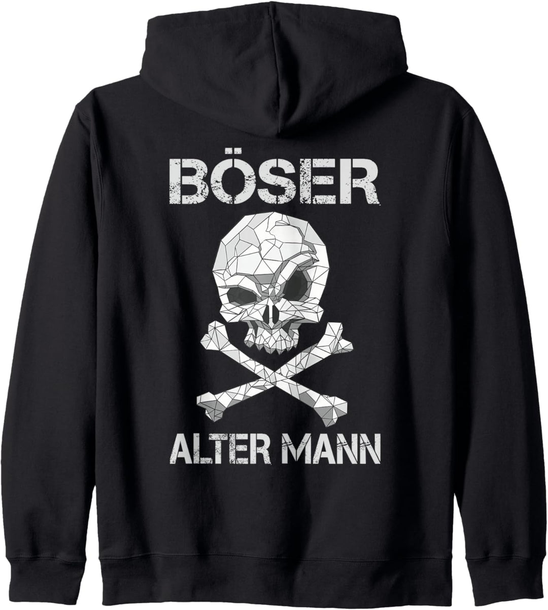 Backprint Böser alter Mann Totenkopf und Knochen Kapuzenjacke