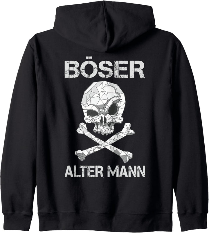 Backprint Böser alter Mann Totenkopf und Knochen Kapuzenjacke