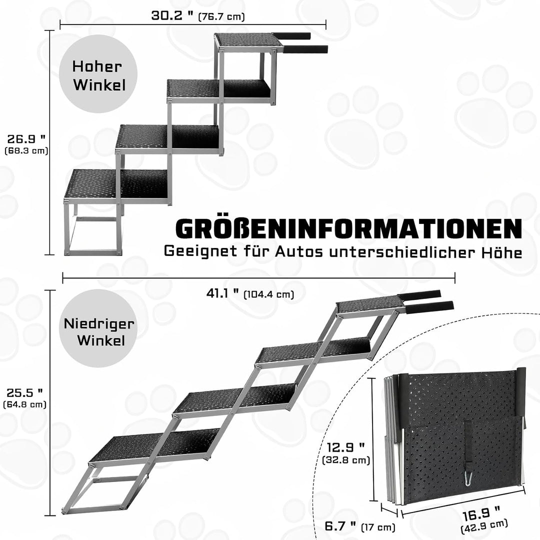Storystore Hundetreppe Auto, 4 Stufen Hundetreppe Auto klappbar, Hunderampe Auto mit Rutschfester Ob
