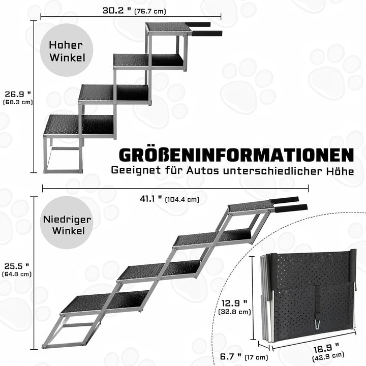 Storystore Hundetreppe Auto, 4 Stufen Hundetreppe Auto klappbar, Hunderampe Auto mit Rutschfester Ob