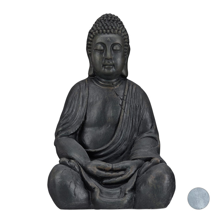 Relaxdays XL Buddha Figur sitzend, 50 cm hoch, Feng Shui, Outdoor, Garten Dekofigur, grosse Zen Budd