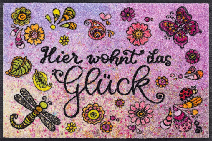 wash+dry Fussmatte, Hier wohnt das Glück 50x75cm, innen und aussen, waschbar, 50x75cm
