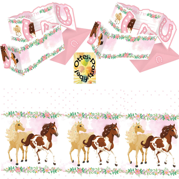 HHO Beautiful-Horses-Pferde-Party-Set Erweiterung für 8 Pferdefreunde Einladungen und Mitgebseltüten