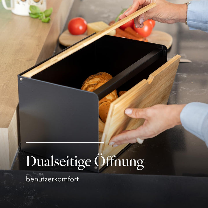 Florina Brotkasten BRUSTO 35,5 x 21,5 x 19,5 cm I Brotbox aus Stahl und Bambus-Deckel I Geräumiger u