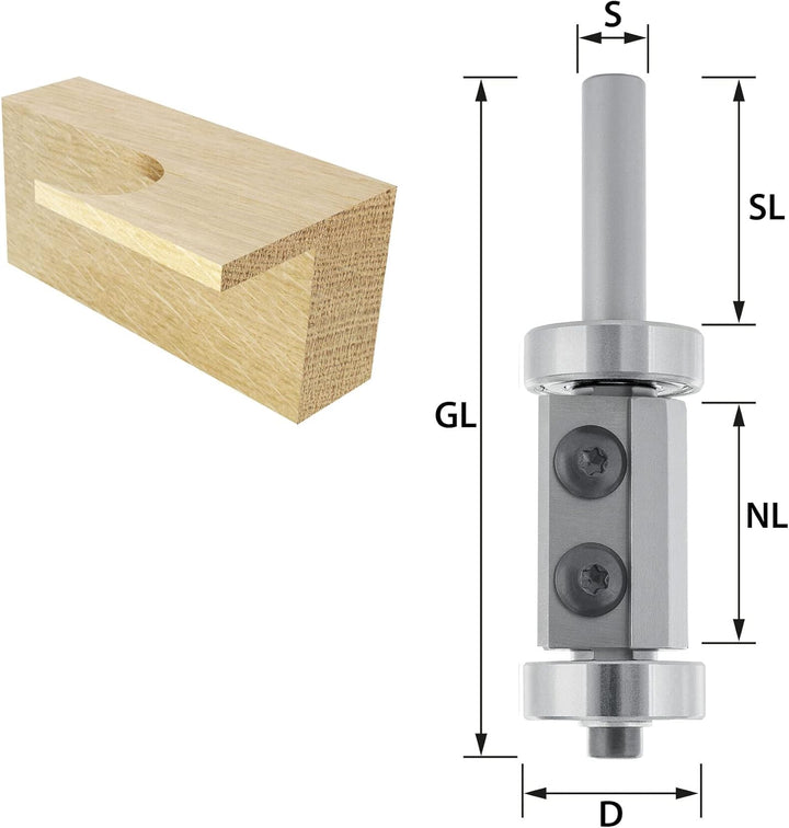 ENT 20412 Wendeplatten Bündigfräser HW, Schaft (S) 8 mm, Durchmesser (D) 22 mm, NL 30 mm, mit Kugell