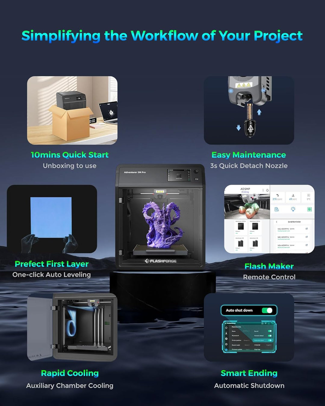 FLASHFORGE Adventurer 5M Pro 3D Drucker,600mm/s Hochgeschwindigkeitsdruck,3D-Druckmaschinen Automati