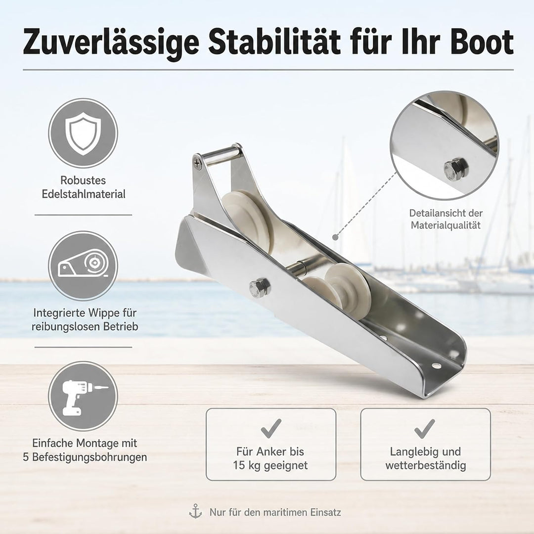 ARBO-INOX Anker Ankerrolle Bugrolle mit Wippe Edelstahl 33cm