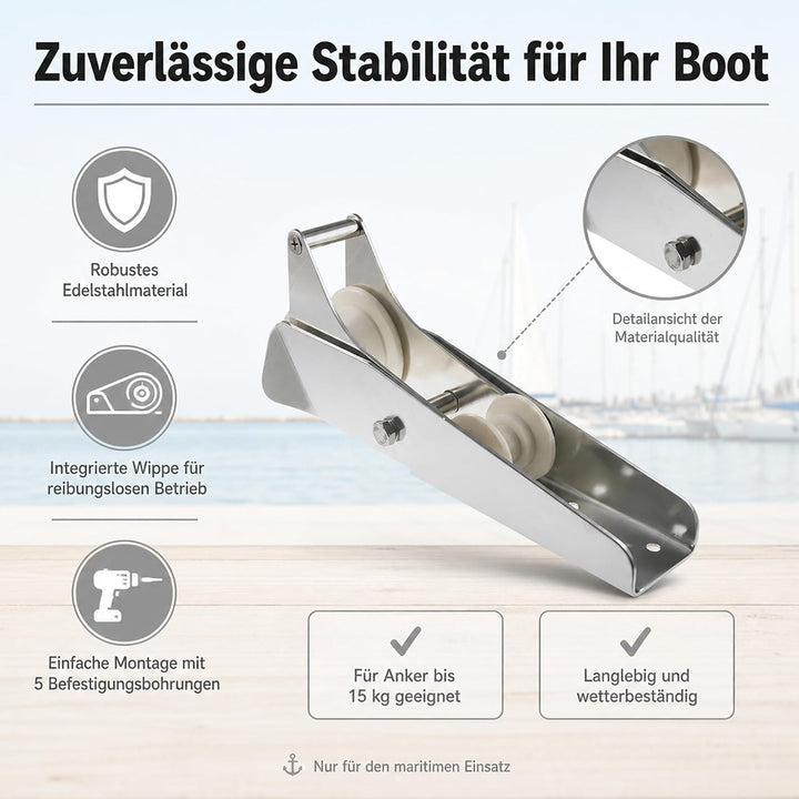 ARBO-INOX Anker Ankerrolle Bugrolle mit Wippe Edelstahl 33cm