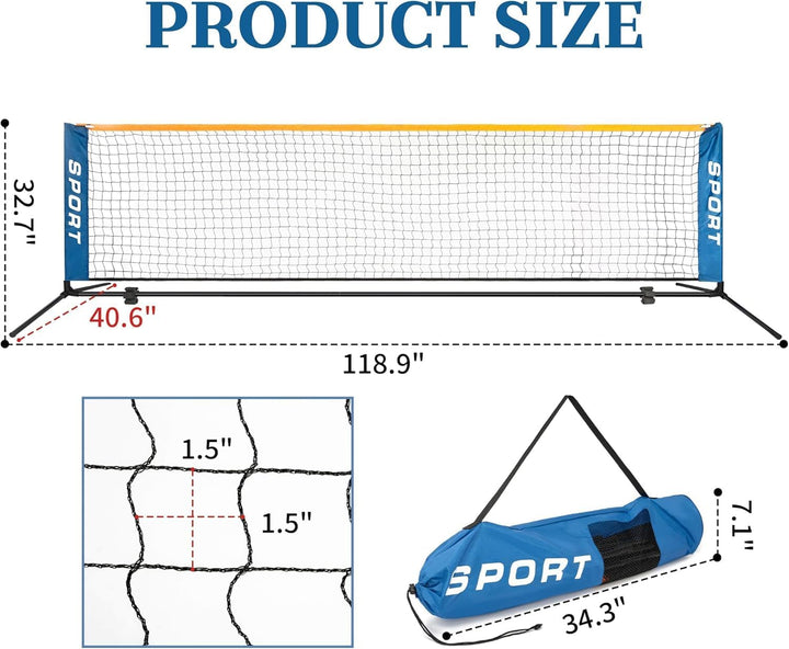 AKOZLIN Tennisnetz 10ft(3 M), Faltbares Tennistrainernetz, Leichtes Tragbares Tennisnetz für Kinder,