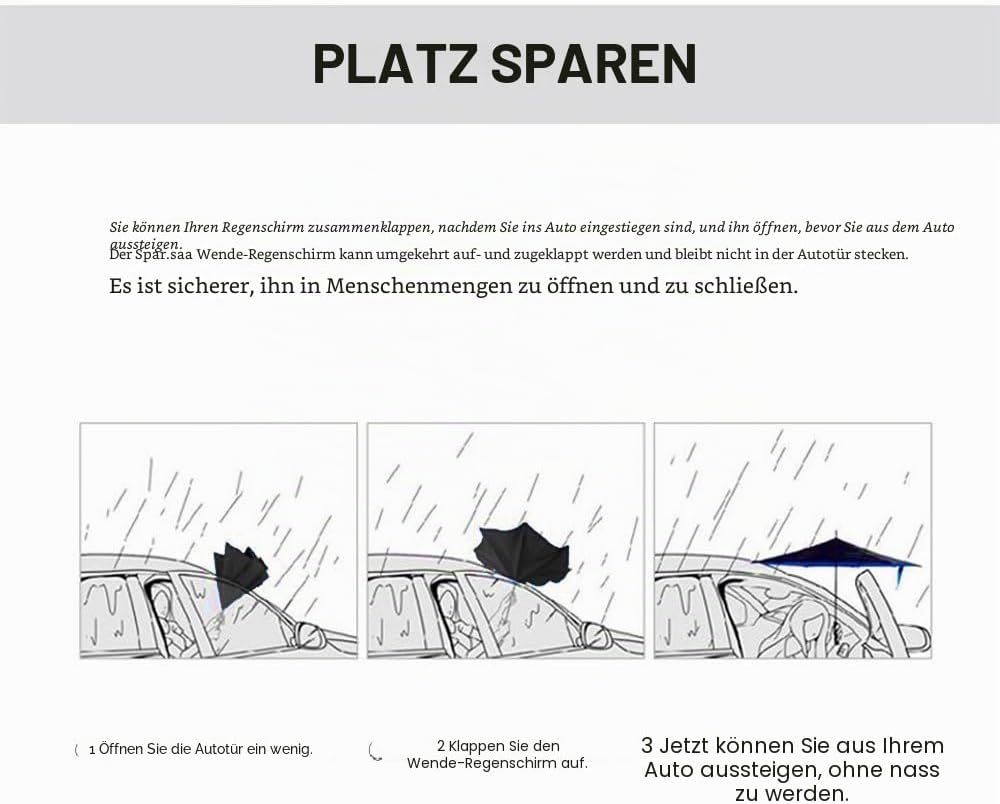 Jooayou Umdrehbarer Regenschirm mit 2 Flächen, C-förmiger Griff, rückseitig faltbarer Regenschirm, A
