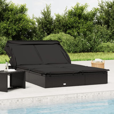 Festnight Sonnenliege 2 Personen mit Dach doppelliege Outdoor gartenliege 2 Personen Rattan gartenli