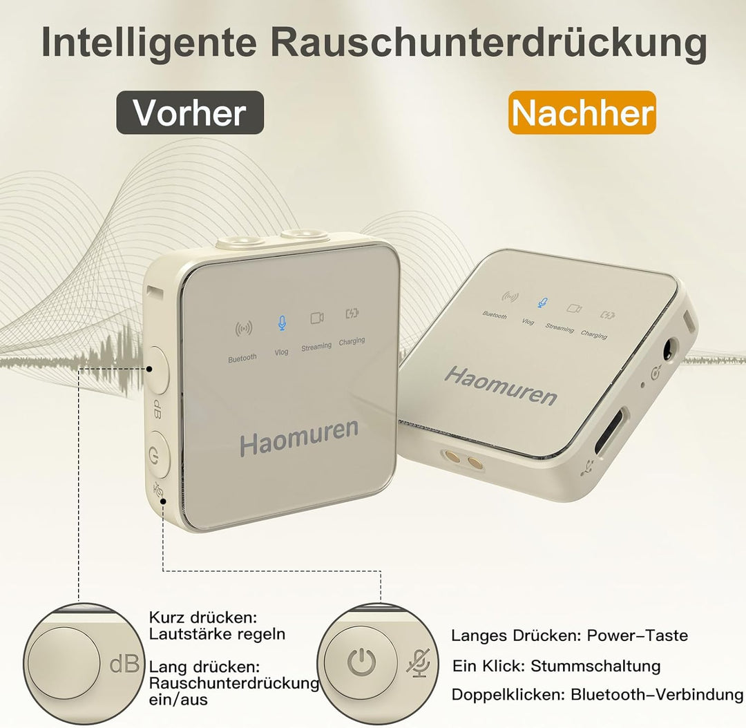 Kabelloses Lavalier-Mikrofon 2er-Pack, kabelloses Mikrofon, kompatibel mit *Phone/Android/Kamera/PC,