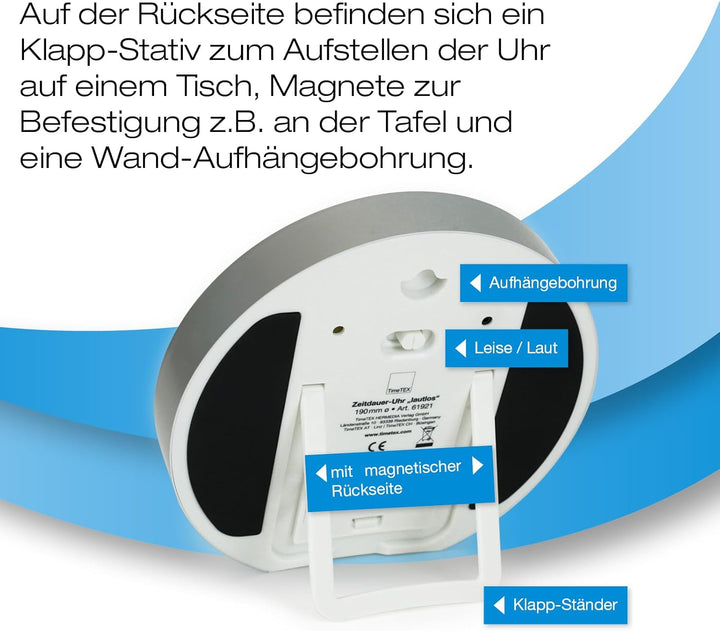 TimeTEX - Zeitdauer-Uhr L Blau| Lautloser 60 Minuten Countdown mit visuellem und akustischen Signal