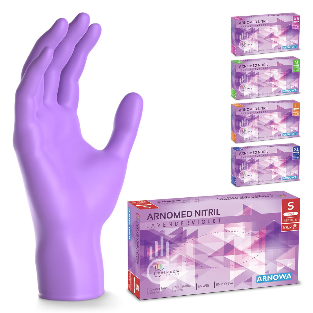 500 Stück ARNOMED Einweghandschuhe Lila, Einmalhandschuhe S, Nitril Handschuhe Einweg, Nitrilhandsch