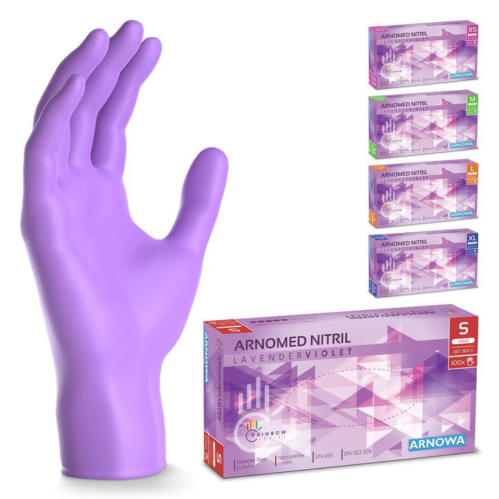 500 Stück ARNOMED Einweghandschuhe Lila, Einmalhandschuhe S, Nitril Handschuhe Einweg, Nitrilhandsch