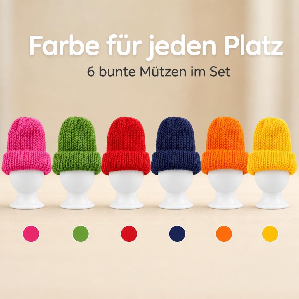 MIJOMA Set Eierbecher Eierhalter Eierständer weiss mit farbigem Dekor, aus Keramik je 6.5 x 5 cm (Bl