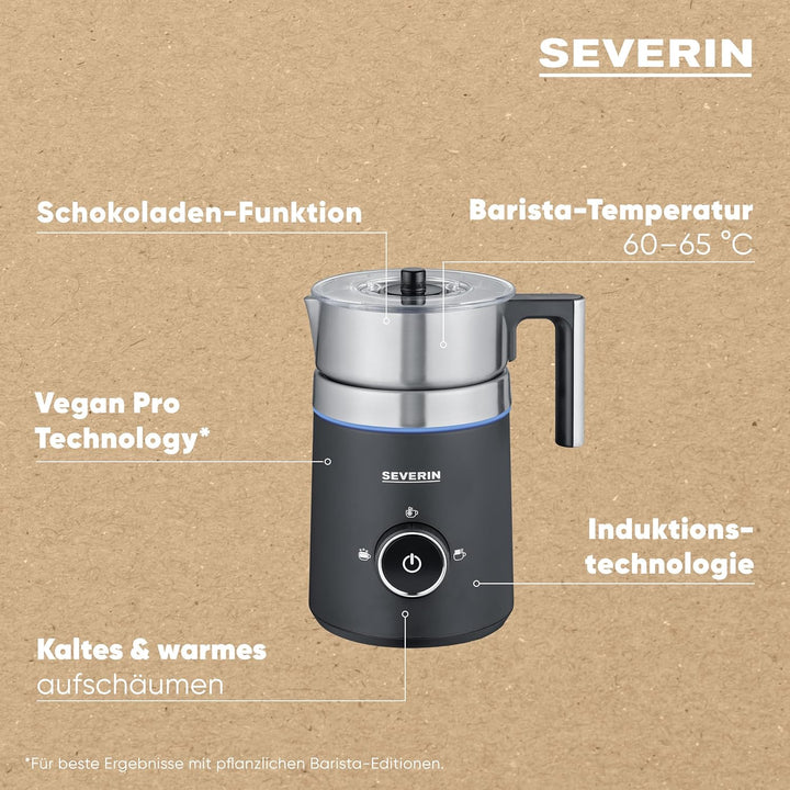 SEVERIN SPUMA 500 Induktions-Milchaufschäumer, elektrischer Milchaufschäumer ohne Anbrennen, spülmas
