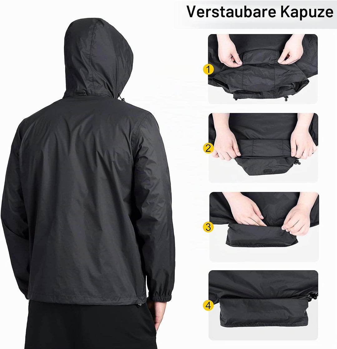 Outdoor Ventures Regenjacke Herren Wasserdicht Ultraleichte Dünne Faltbare Regenmantel Atmungsaktiv