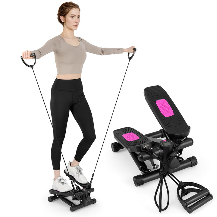 KOMFOTTEU Mini Stepper tragbar, Swing Stepper höhenverstellbar mit Widerstandsbändern, LCD-Bildschir