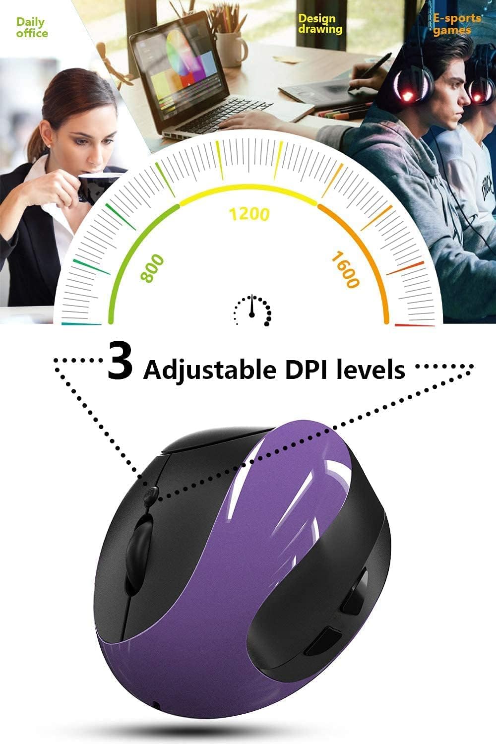 Ergonomische Maus, kabellose 2,4 G hochpräzise wiederaufladbare ergonomische vertikale Maus, Einstel