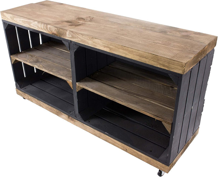 Sideboard aus Holz, braune Regalbretter, auf Rollen mit 4 Fächern - NEU - 100x30x50 cm - idealer TV