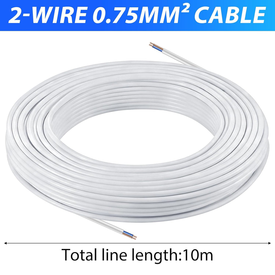 10 Meter 18AWG 2x0,75mm² Elektrischer Draht 2 Adriges Kabel 5V/12V/24V/300V Weiss Verzinntes Kupferk