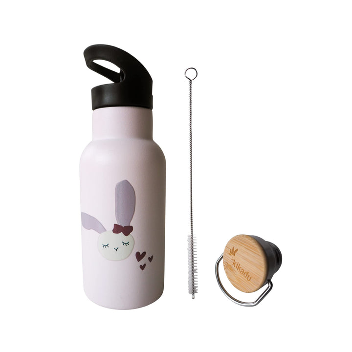 kikadu Trinkflasche Hase Rosé - Kindergeschirr, BPA-frei, mit niedlichen Aufdrucken, Fassungsvermöge