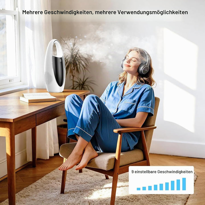 VOMI Ttischventilator Akku mit Sprühnebel, Rotorlose Ventilator Ohne Rotorblätter Tragbarer Kleiner