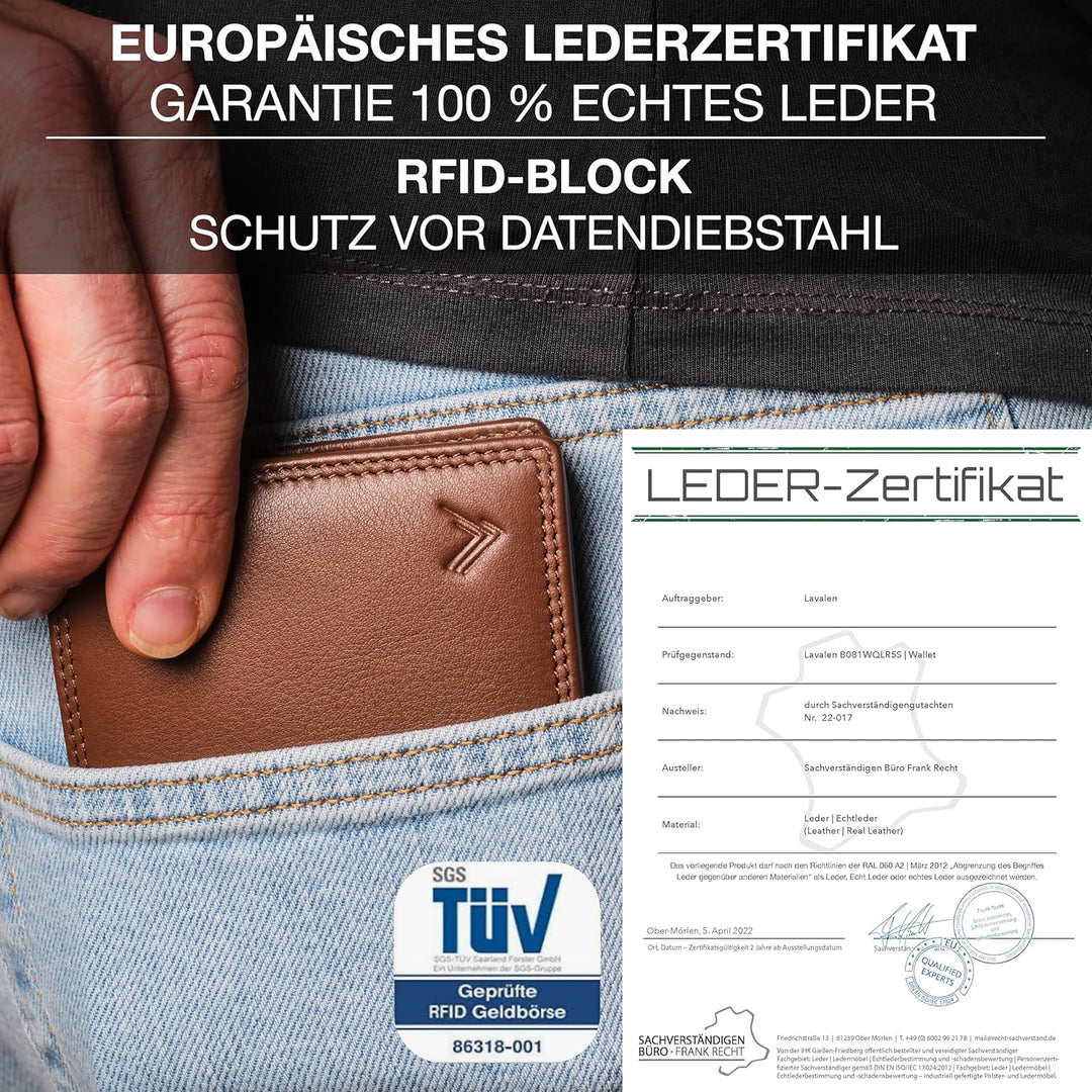 Geldbörse Herren aus Echtleder mit RFID-Schutz – Slim Portemonnaie mit Münzfach – Kompakter Kartenha