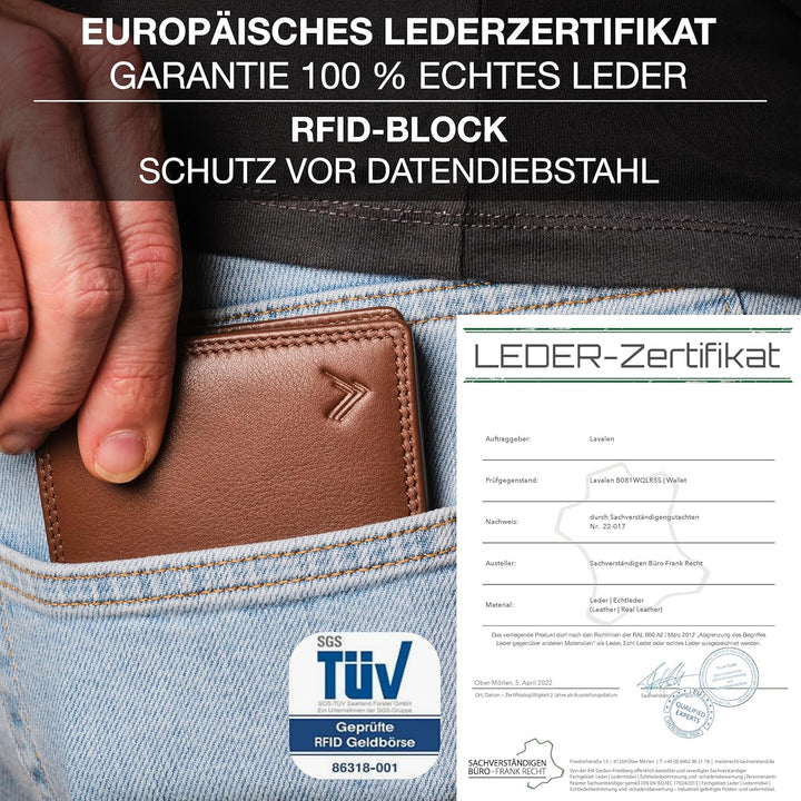 Geldbörse Herren aus Echtleder mit RFID-Schutz – Slim Portemonnaie mit Münzfach – Kompakter Kartenha