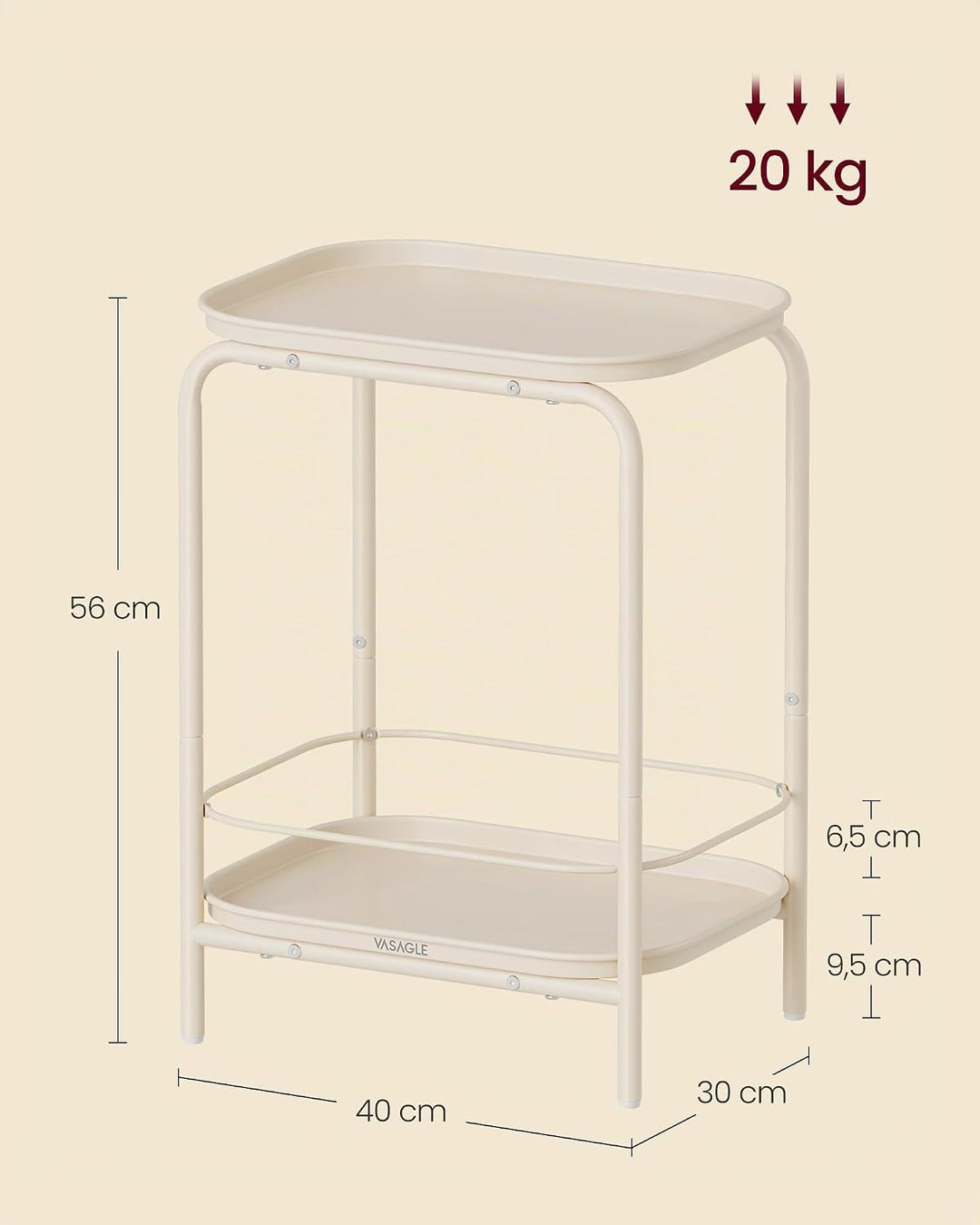 VASAGLE Beistelltisch mit 2 Ebenen, Nachttisch, Sofatisch klein, Couchtisch mit Ablage, modern, für