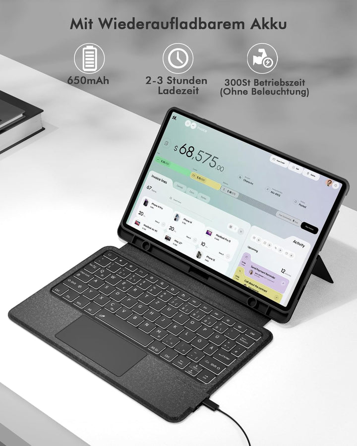 Doohoeek Tastatur mit Hülle für Samsung Galaxy Tab S10FE 2025/S9FE 10,9 Zoll/Tab S9 11 Zoll, Bluetoo