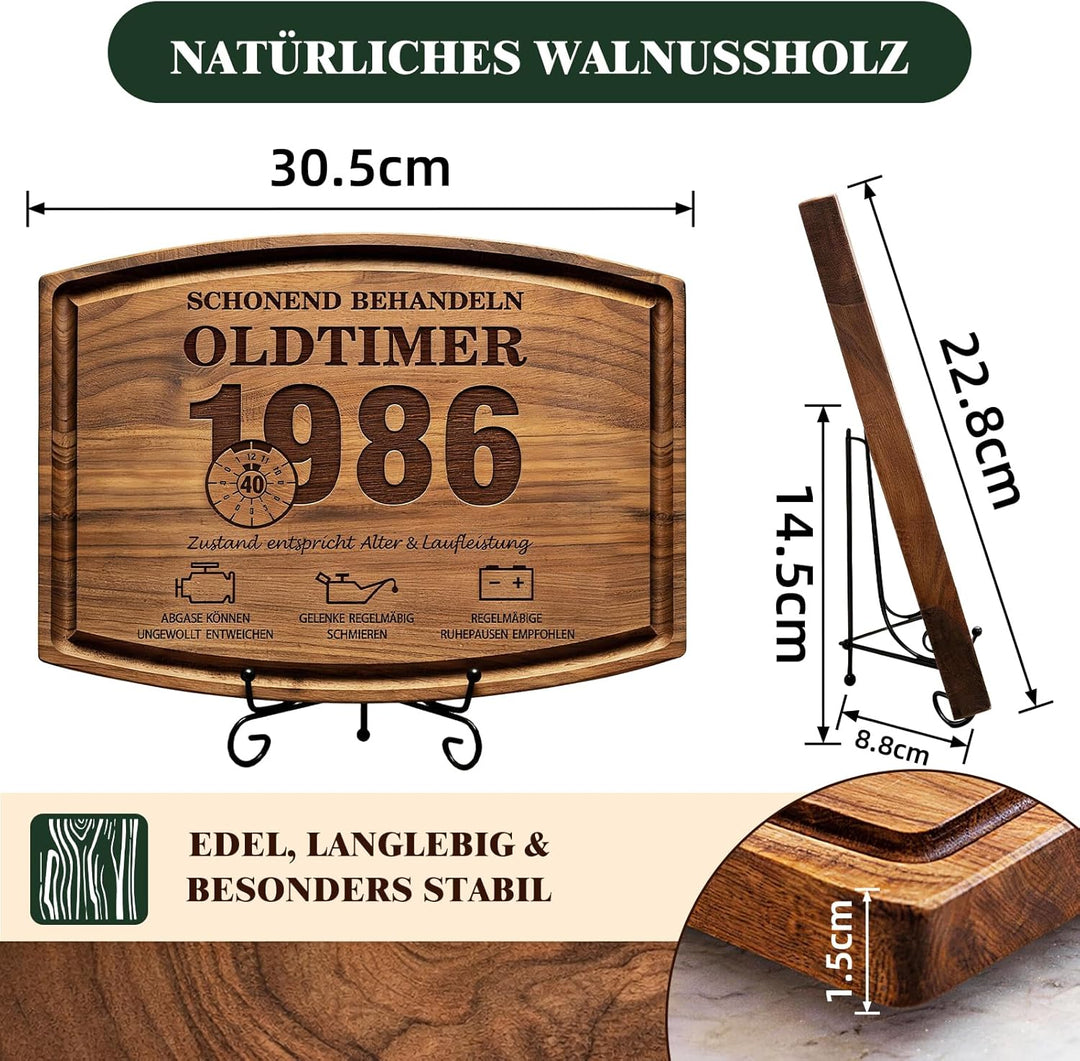 Originelle Geschenke 40. Geburtstag Mann - Schneidebrett aus Walnussholz mit Ständer - Praktisches G