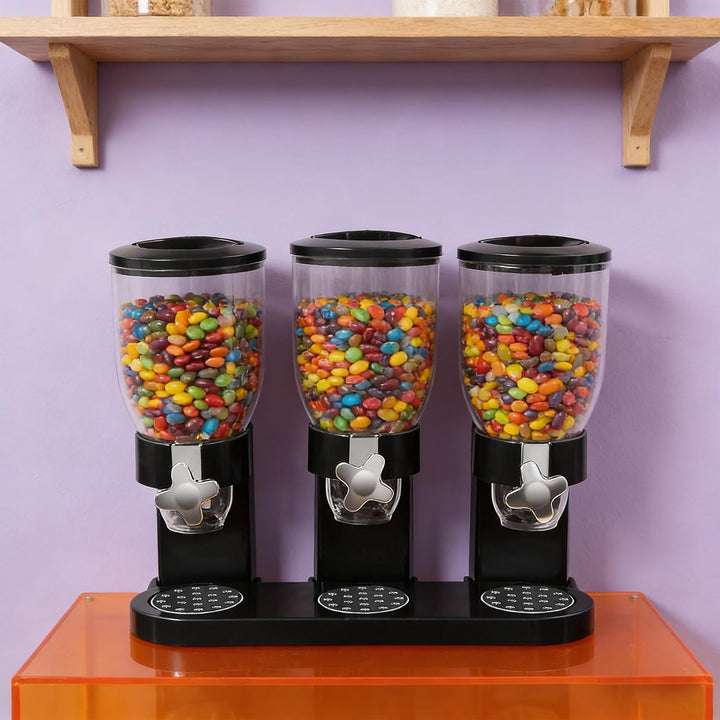 Müslispender 2L 3er Set, Cereal Dispenser mit Sichtfenster (Schwarz) | Dreifacher Müsli Verteiler, G